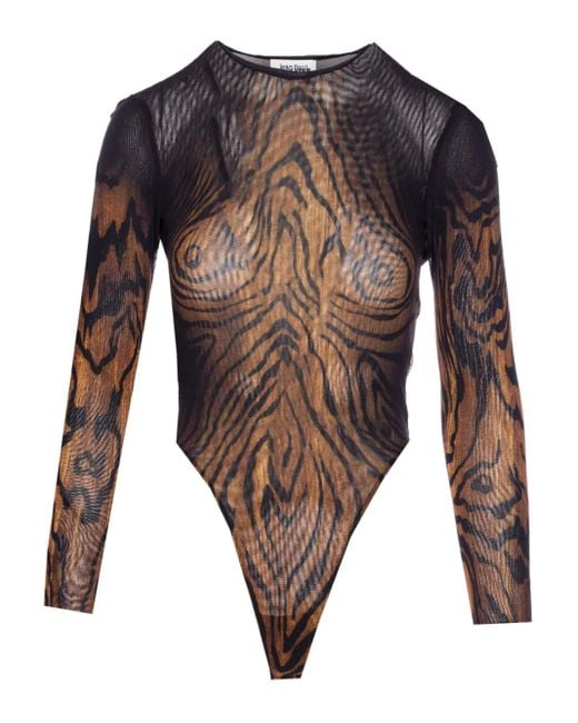 Jean Paul Gaultier Black Tiger-Print Mesh Bodysuit