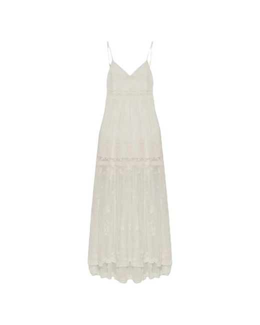 LoveShackFancy White Lace-Trim Embroidered Maxi Dress