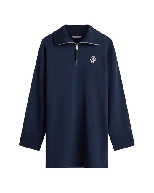 Tommy Hilfiger Blue Zip-Up Logo-Detail Mini Dress