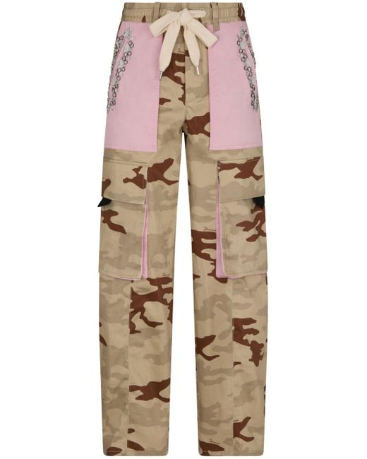 DSquared² Pink Camouflage-print Drawstring Cargo Trousers