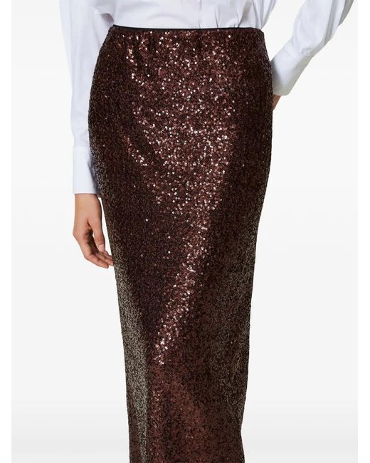 Twinset Brown Sequin-Embellished Maxi Skirt