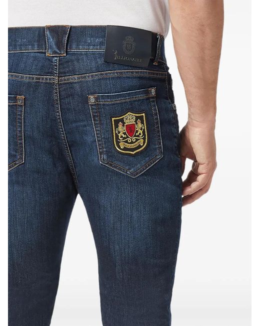 Billionaire Blue Embroidered-Logo Straight Jeans for men