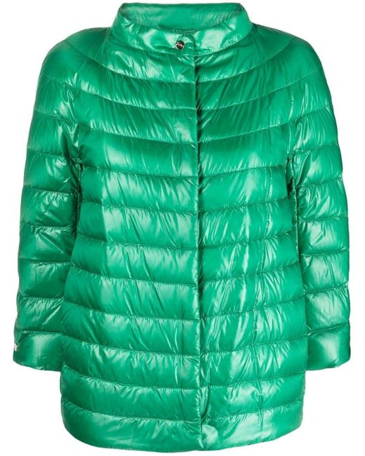 Herno Three-quarter Length Sleeves Puffer Jacket in Green | Lyst