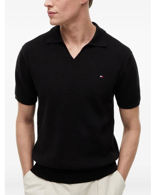 Tommy Hilfiger Black Waffle-Knit V-Neck T-Shirt for men