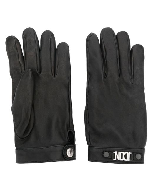 DSquared² Logo-plaque Leather Gloves in het Black voor heren