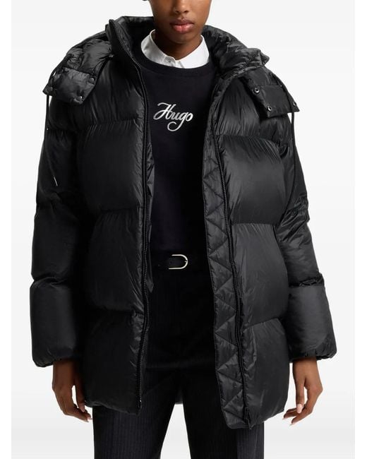 HUGO Black Hooded Belted Coat