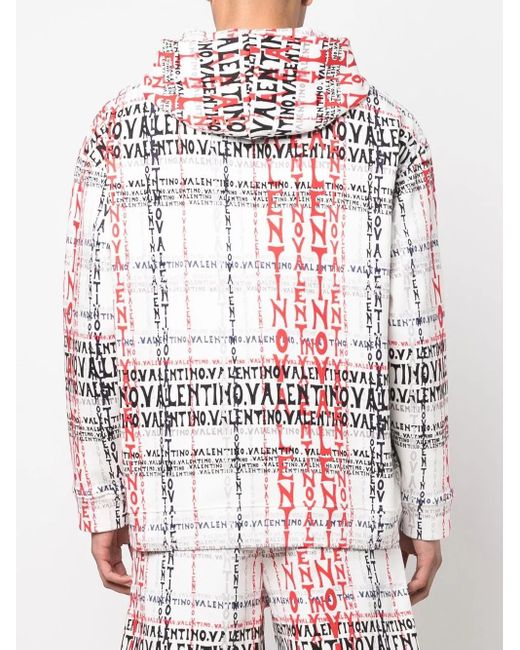 Valentino Garavani Red Logo-Print Cotton-Blend Hoodie for men