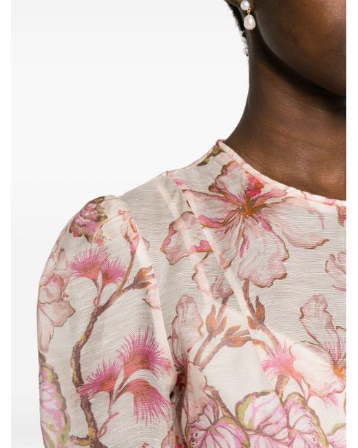 Zimmermann Matchmaker Midi-jurk Met Bloemenprint in het Pink