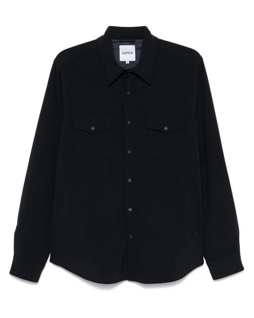 Aspesi Black Flannel Shirt Jacket for men