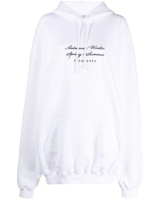 Vetements White Logo-embroidered Drawstring Hoodie