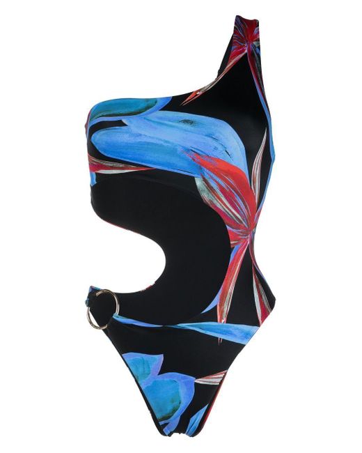 Louisa Ballou Synthetic Floral-print Cut-out Swimsuit in Blue | Lyst