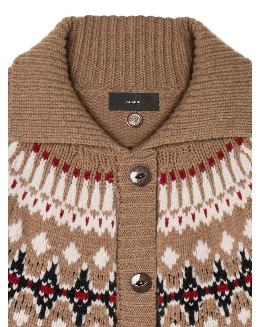 Alanui Brown Sweet Winter Fair-Isle Wool Cardigan