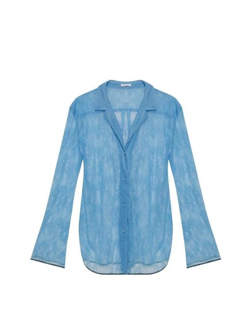Oseree Blue Floral-Lace Shirt