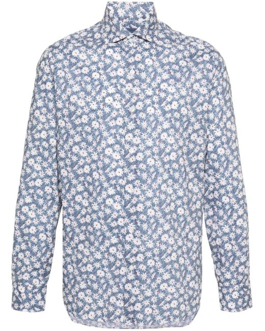 Chemise en coton à fleurs Barba Napoli pour homme en coloris Blue