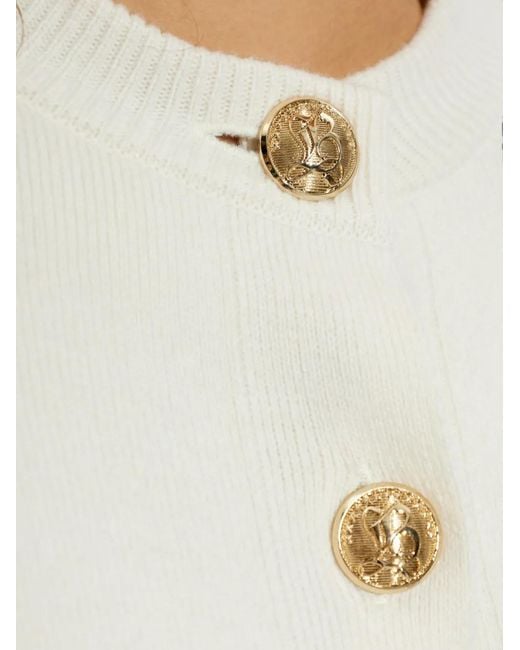 Balmain White Shoulder-Pad Button-Up Wool Cardigan