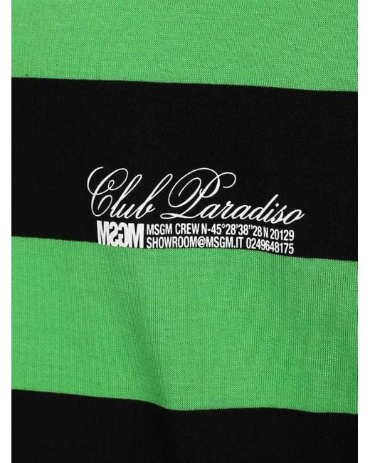 MSGM Green Striped-Pattern Cotton T-Shirt for men