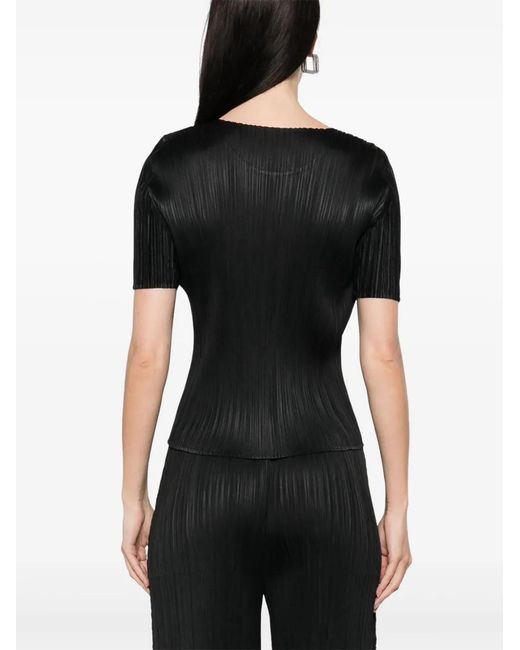 Pleats Please Issey Miyake Black Plissé-Effect T-Shirt