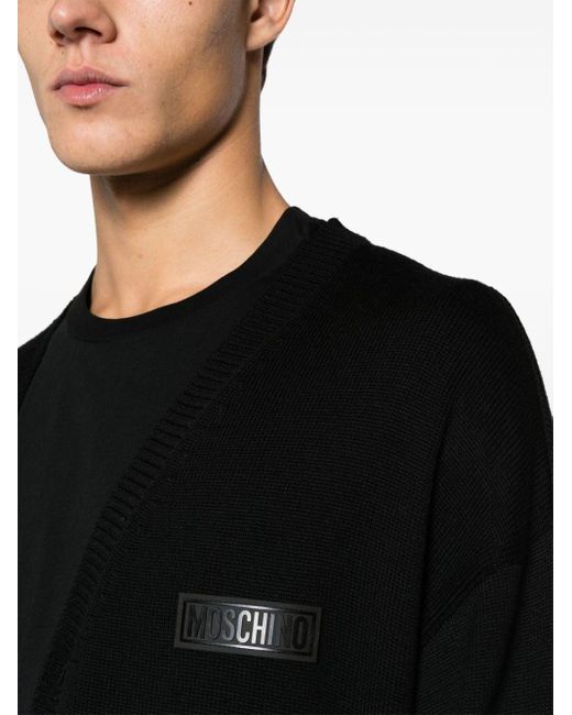 Moschino Black Logo-embossed Ribbed-knit Cardigan for men