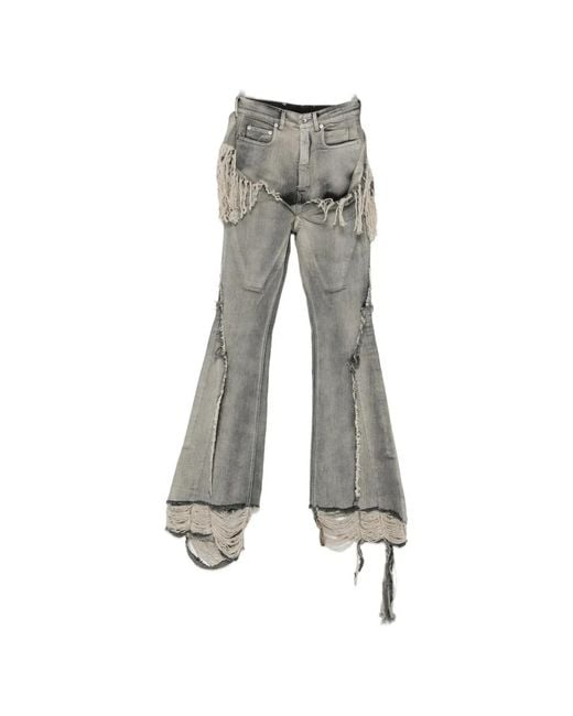 Rick Owens Gray Fringe-Trimmed Bootcut Jeans