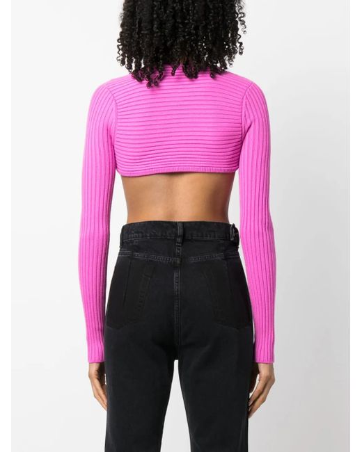 Forte_forte Pink Ribbed-Knit Cropped Top