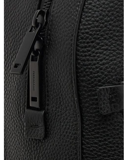 Ferragamo Black Logo Leather Backpack for men