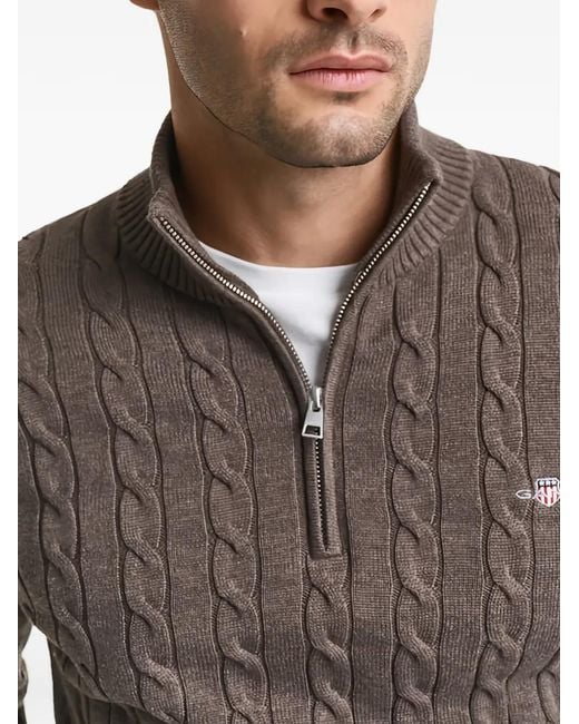 Gant Green Cable-Knit Half-Zip Sweater for men