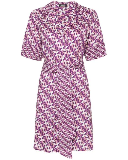 Liu Jo Purple Gürtel-Hemdkleid mit geometrischem Print