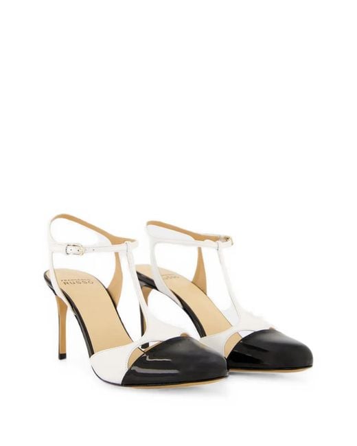 Francesco Russo White T-Bar Patent-Finish Pumps