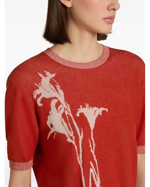 Zanone Red Jacquard Lily T-Shirt
