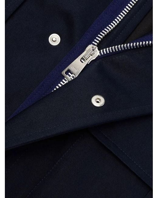 AMI Blue Zip-Up Pocket-Detail Coat for men