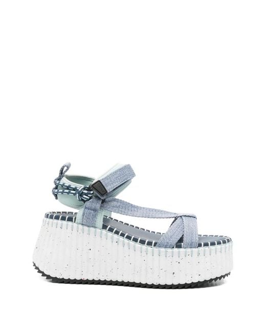 Chloé White Platform Touch-Strap Sandals