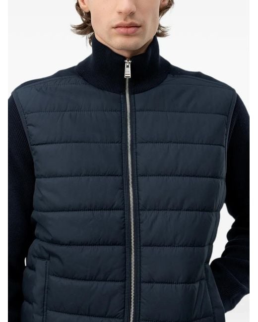 Boss Blue Quilted-Panel Zip-Up Sweater for men