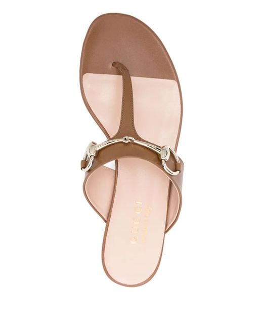 Gucci Brown Lady Horsebit Leather Thong Sandals