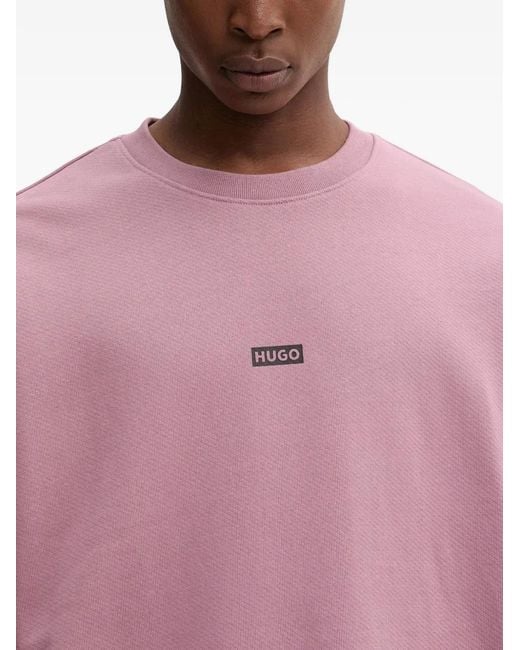 HUGO Pink Logo-Print Sweatshirt for men