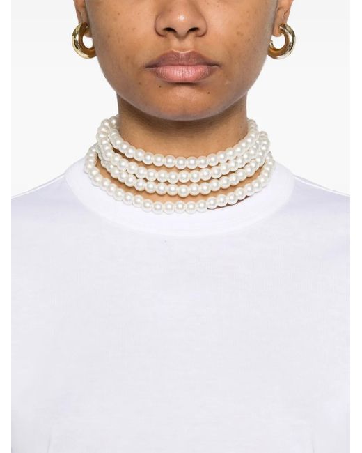 Carven White Faux-Pearl-Embellishment T-Shirt
