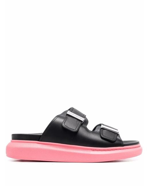 McQueen Black Double-Strap Two-Tone Sandals
