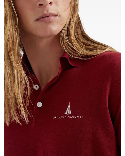 Brunello Cucinelli Red Logo-Print Polo Shirt for men