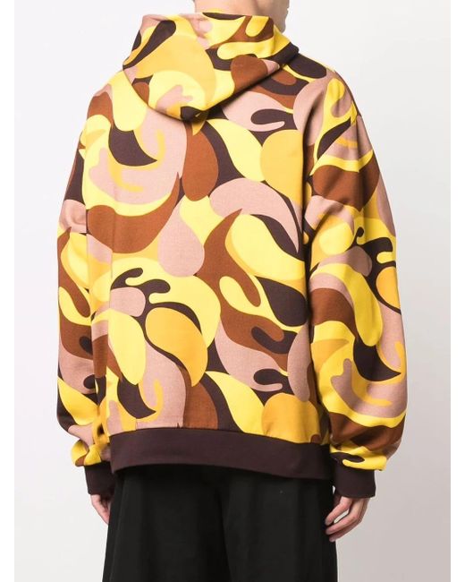 Marni Yellow Abstract Camouflage-Print Hoodie for men