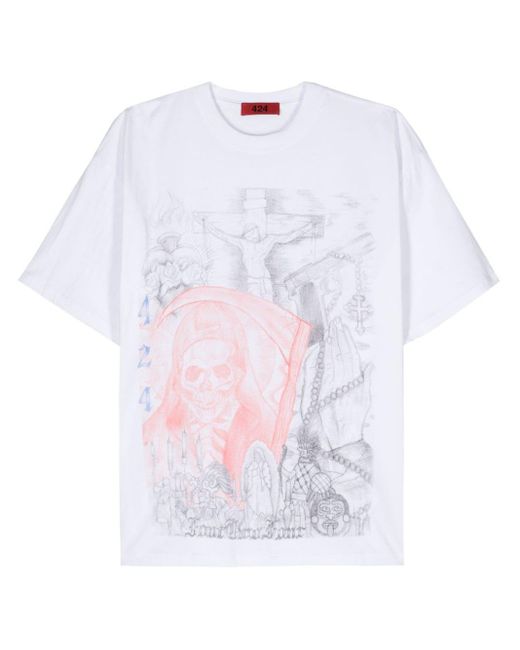 424 White Valentina Death Cotton T-shirt for men