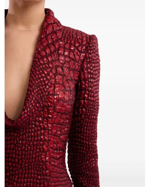Gemy Maalouf Red Croc-Effect V-Neck Dress