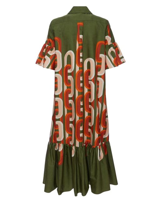 LaDoubleJ Green Choux Kleid mit Ketten-Print