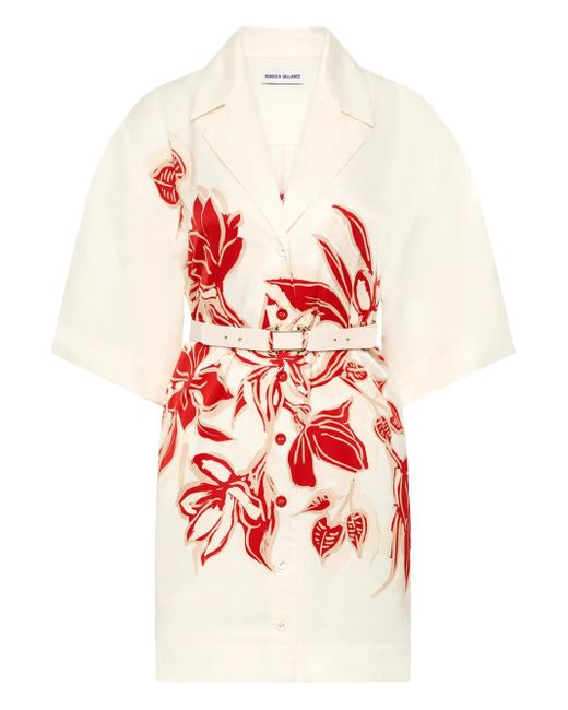 Rebecca Vallance Red Tallara Floral-Print Belted Mini Dress
