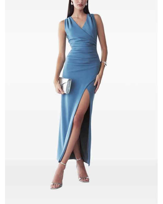 BWLDR Blue Ruched Sleeveless Maxi Dress