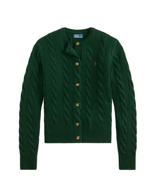 Polo Ralph Lauren Green Pony-Embroidered Cable-Knit Cardigan