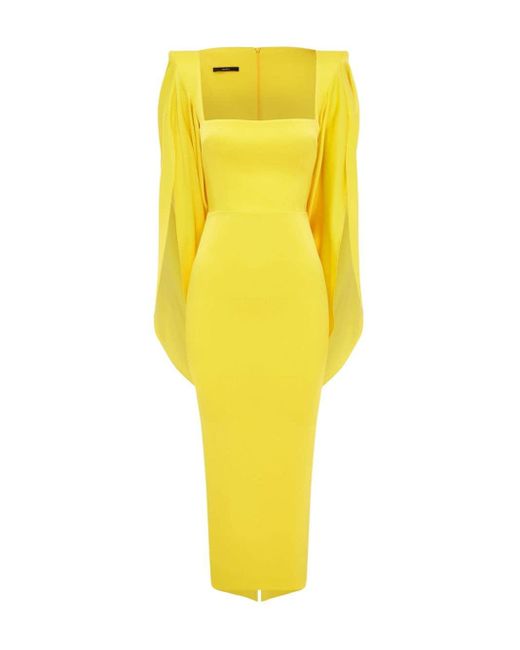 Alex Perry Yellow Satin Cape Dress