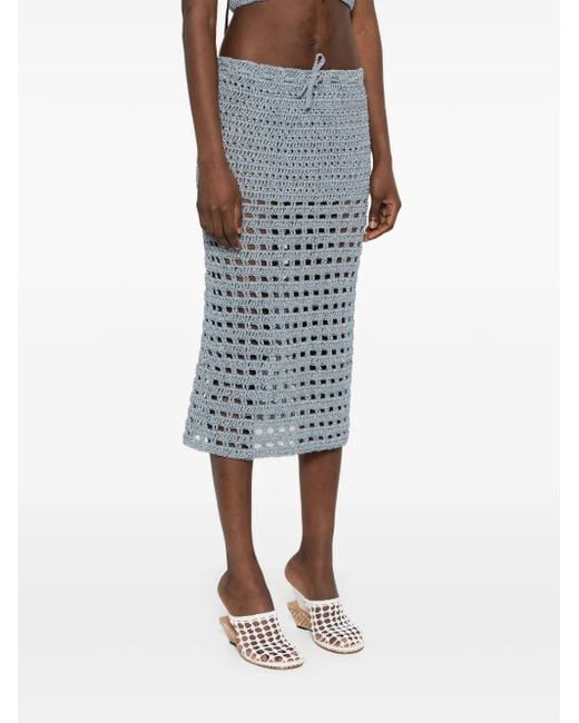 A.M.G Blue Open-Knit Midi Skirt