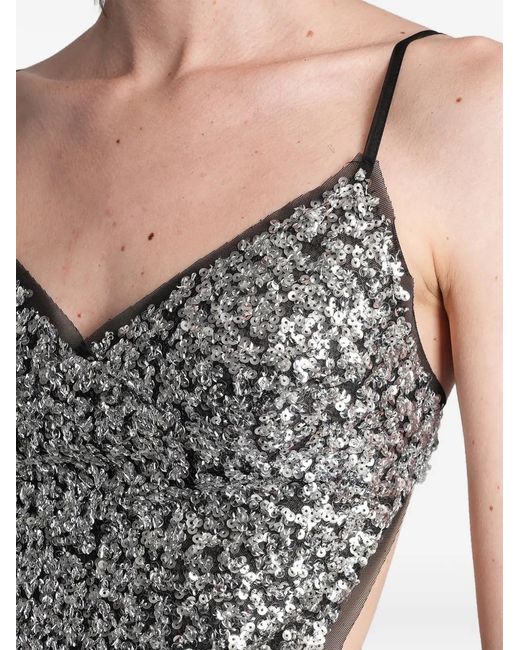 Siedres Gray Sequin-Embellished Backless Top