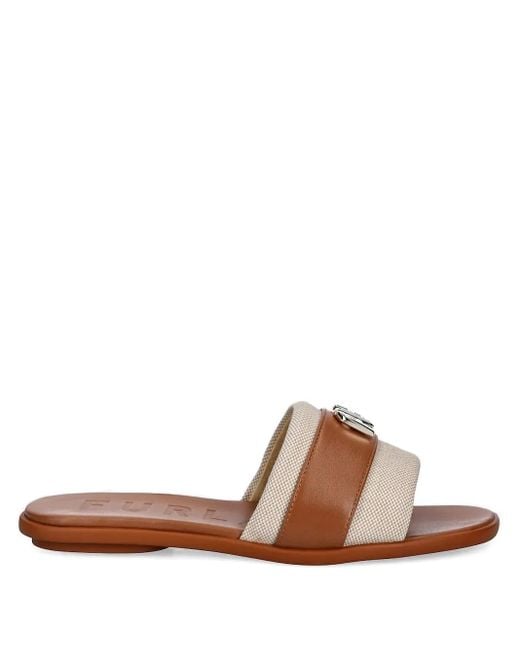 Furla Brown Leather Branded Slides