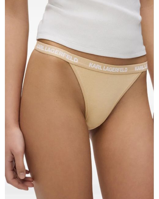 Karl Lagerfeld Natural Logo-Detail Cotton Brazilian Briefs (Set Of Three)