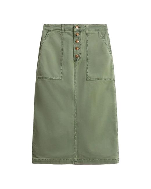 Ulla Johnson Green Button-Up Patch-Pocket Skirt